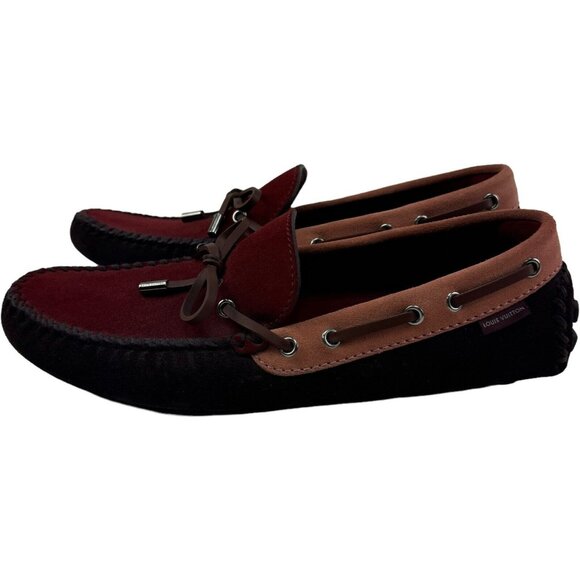NWOB Louis Vuitton Red & Brown Suede w/ Leather Bow Loafer Shoes Size 7.5 - Picture 6 of 12